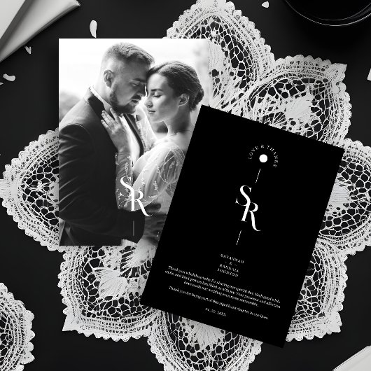 Exquisite Chic Minimalist Black Wedding Initials サンキューカード