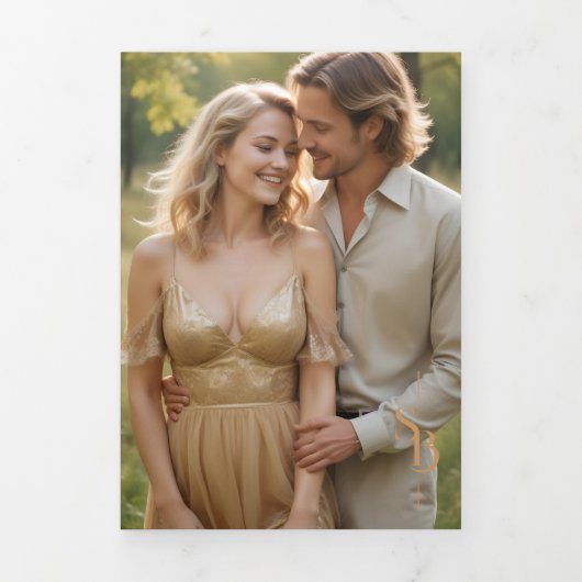 Exquisite Chic Minimalist Gold Wedding Initials 三つ折り招待状 (カバー)