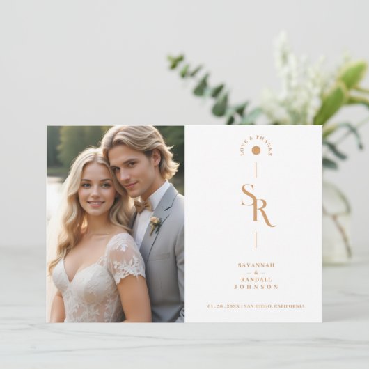 Exquisite Chic Minimalist Golden Wedding Initials サンキューカード (スタンド正面)