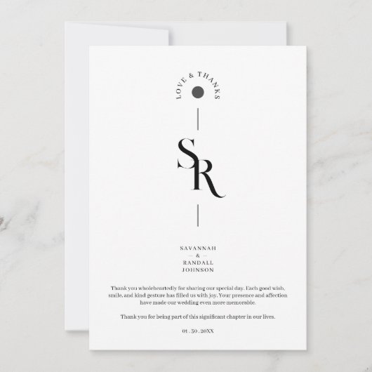 Exquisite Chic Minimalist White Wedding Initials サンキューカード (正面)