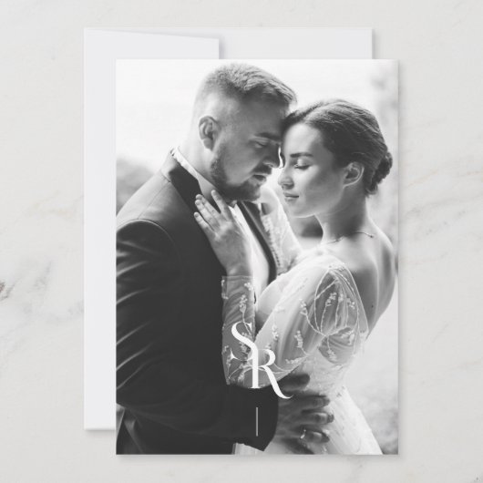 Exquisite Chic Minimalist White Wedding Initials サンキューカード (裏面)