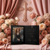 Exquisite Christian Rose Gold Cross Holy Marriage  招待状