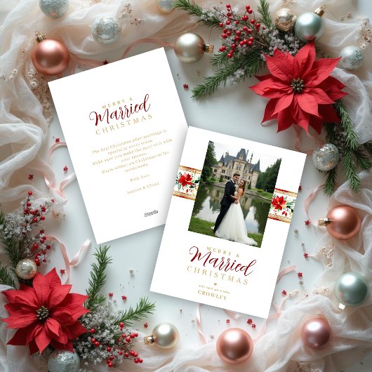 Exquisite Christmas Botanical Border Photo Wedding シーズンカード