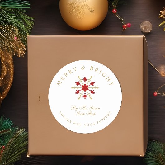 Exquisite Christmas Red & Gold Snowflake Thanks  ラウンドシール