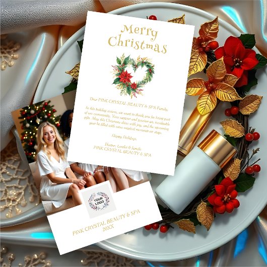 Exquisite Christmas Wreath Heart-Shape Floral  シーズンカード