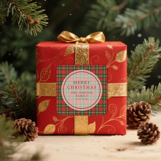 Exquisite Classic Festive Christmas Red Tartan スクエアシール