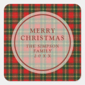 Exquisite Classic Festive Christmas Red Tartan スクエアシール (正面)