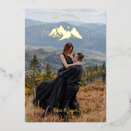 Exquisite  Cool Rustic Mountains Photo in Brown 箔招待状 (正面)