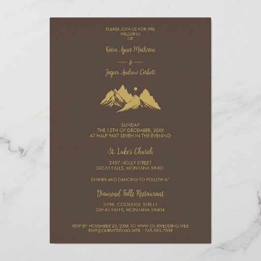 Exquisite Cool Rustic Mountains Photo in Brown 箔招待状 (裏面)