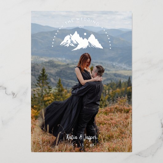 Exquisite Cool Rustic Mountains Photo in Grey 箔招待状 (正面)