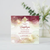 Exquisite Cross Burgundy & Gold Glitter Baptism 招待状 (スタンド正面)