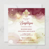 Exquisite Cross Burgundy & Gold Glitter Baptism 招待状 (正面)