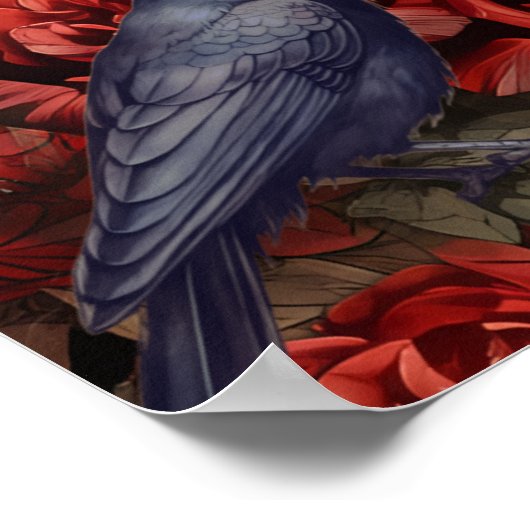 Exquisite Dark Beauty Red Roses & Raven ポスター (角)