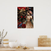 Exquisite Dark Beauty Red Roses & Raven ポスター (キッチン)