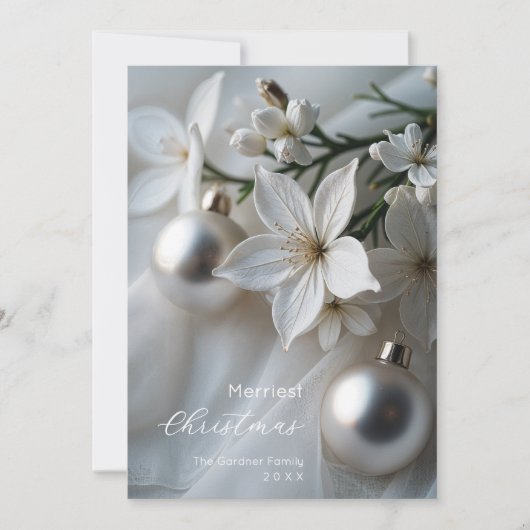 Exquisite Delicate White Flowers Silver Ornament シーズンカード (正面)