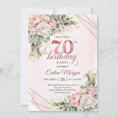 Exquisite Dusty Pink Greenery Floral 70th Birthday 招待状 (正面)