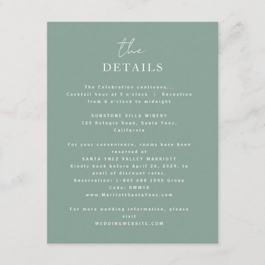 Exquisite Enduring Emerald Wedding Details エンクロージャーカード (正面)