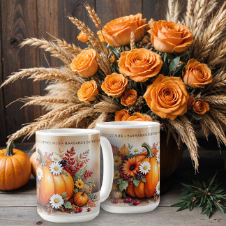 Exquisite Fall Pumpkins Wildflowers Custom Name コーヒーマグカップ