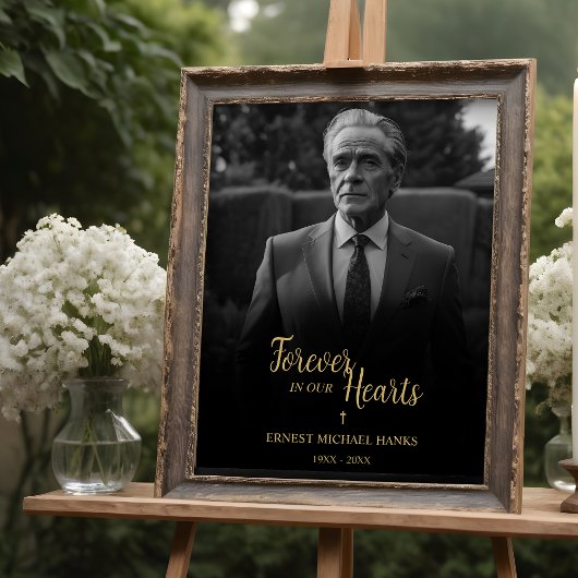 Exquisite Faux Golden Photo Funeral Service Poster ポスター