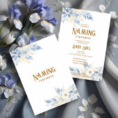 Exquisite Floral Branches in Blue Naming Ceremony 招待状