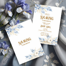 Exquisite Floral Branches in Blue Naming Ceremony 招待状