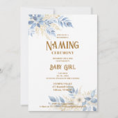 Exquisite Floral Branches in Blue Naming Ceremony 招待状 (正面)