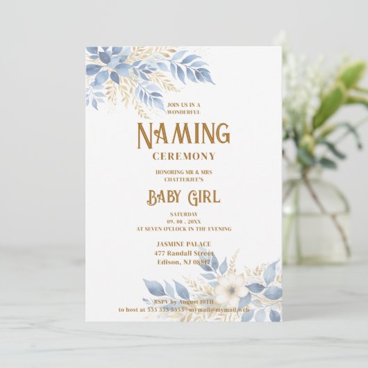 Exquisite Floral Branches in Blue Naming Ceremony 招待状 (スタンド正面)