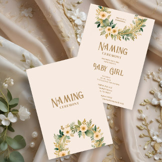 Exquisite Floral Garland in Peach Naming Ceremony 招待状