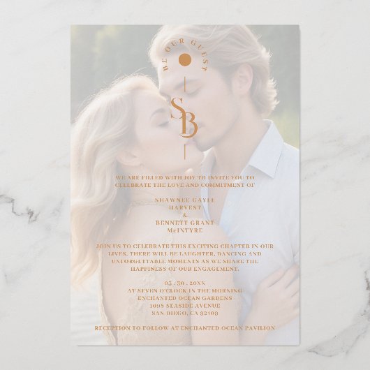 Exquisite Glam Minimalist Gold Wedding Initials  箔招待状 (裏面)