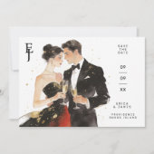 Exquisite Glamorous Black & Gold Couple Wedding セーブザデート (正面)