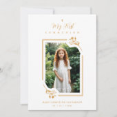 Exquisite Gold Botanical Frame First Communion 招待状 (正面)