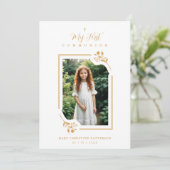 Exquisite Gold Botanical Frame First Communion 招待状 (スタンド正面)