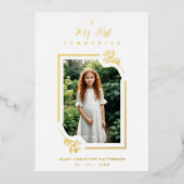 Exquisite Gold Botanical Frame First Communion 箔招待状 (正面)