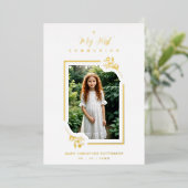 Exquisite Gold Botanical Frame First Communion 箔招待状 (立ち正面)