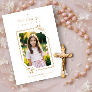 Exquisite Gold Floral Botanical Frame Communion 招待状