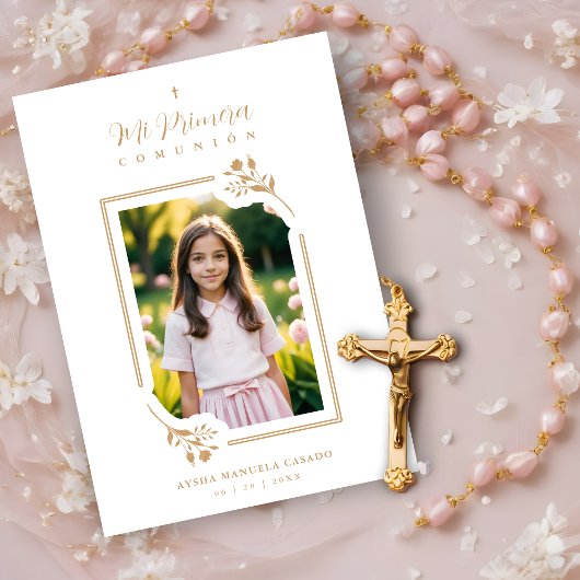 Exquisite Gold Floral Botanical Frame Communion 招待状