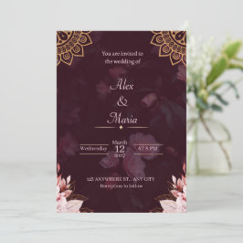 Exquisite Gold Mandala & Moody Floral Wedding Invi 招待状