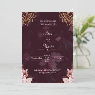 Exquisite Gold Mandala & Moody Floral Wedding Invi 招待状