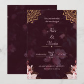 Exquisite Gold Mandala & Moody Floral Wedding Invi 招待状 (正面/裏面)