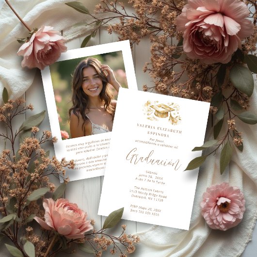 Exquisite Graduate Cap in Beige Tones Graduation 招待状