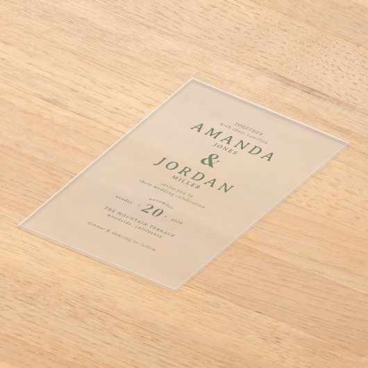 Exquisite Green Calligraphy アクリル招待状 (レイダウン)