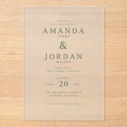 Exquisite Green Calligraphy アクリル招待状 (正面)