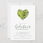Exquisite Green Floral Heart Galentine's Day 招待状 (正面)