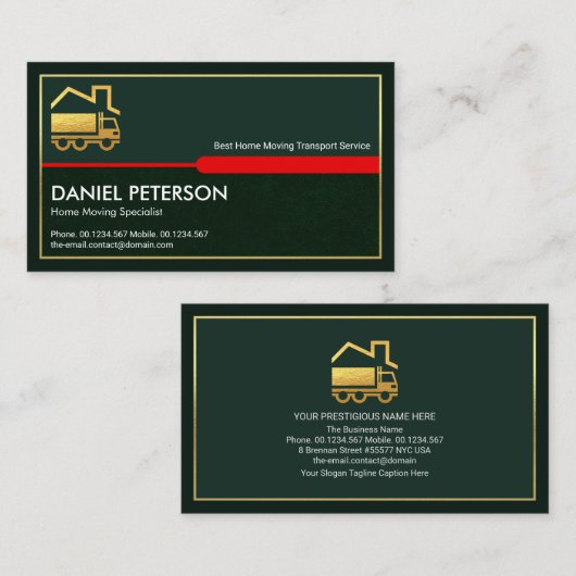 Exquisite Green Layers金ゴールドフレームホーム移動 名刺 (正面/裏面)