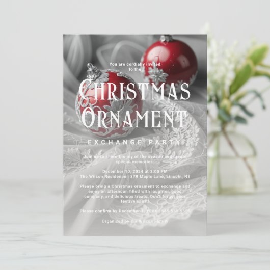 Exquisite Grey Shades & Red Christmas Ornament  招待状 (スタンド正面)