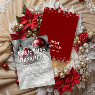 Exquisite Grey Shades & Red Christmas Ornament 招待状