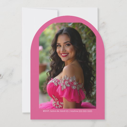 Exquisite Hot Pink Spanish Quinces Floral Border 招待状 (裏面)