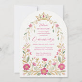 Exquisite Hot Pink Spanish Quinces Floral Border 招待状 (正面)