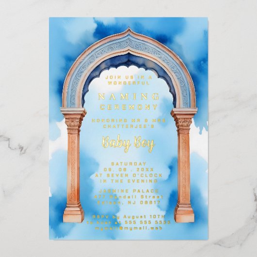 Exquisite Indian Architecture Arch Naming Ceremony 箔招待状 (正面)