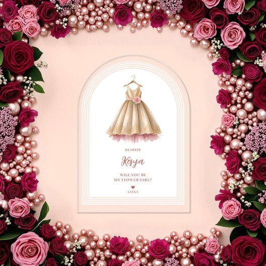 Exquisite Lovely Flower Girl Dress in Pink & Gold  アクリル招待状